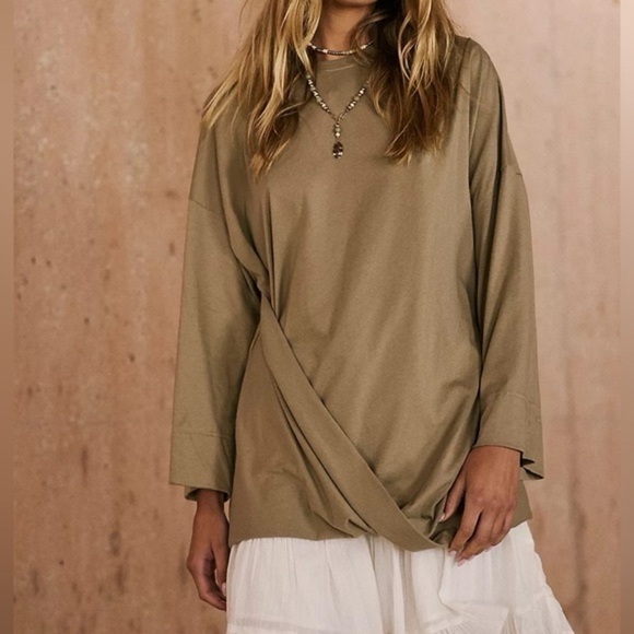 Free People - Dallas Ground Coriander Long Sleeve Twisted Tunic Blouse Small - Picture 1 of 10